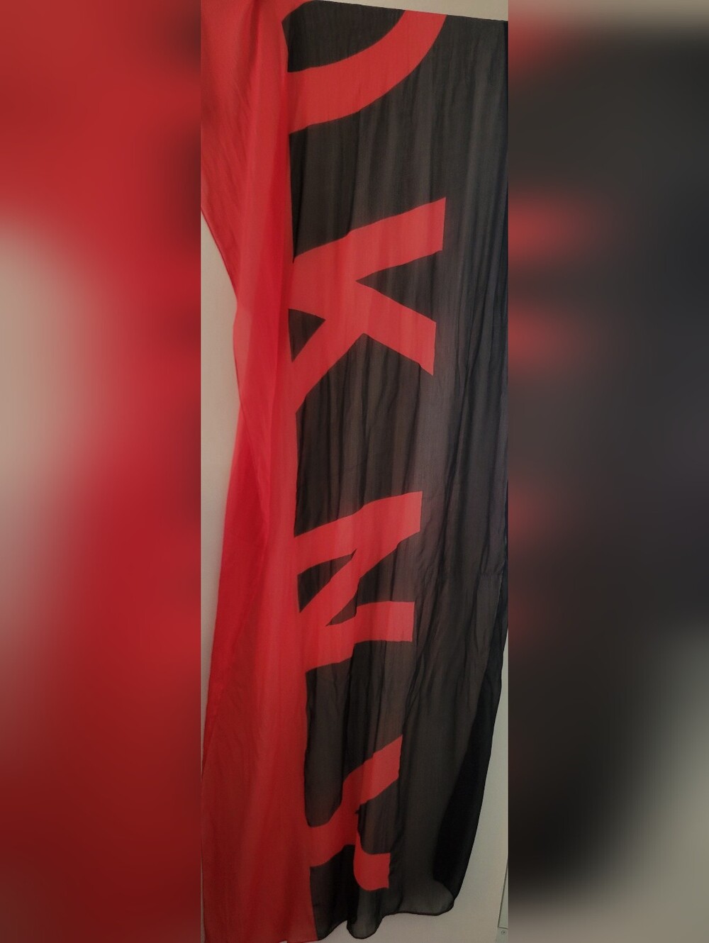 DKNY Black And Red Overized Wrap , Scarf - Picture 3 of 4